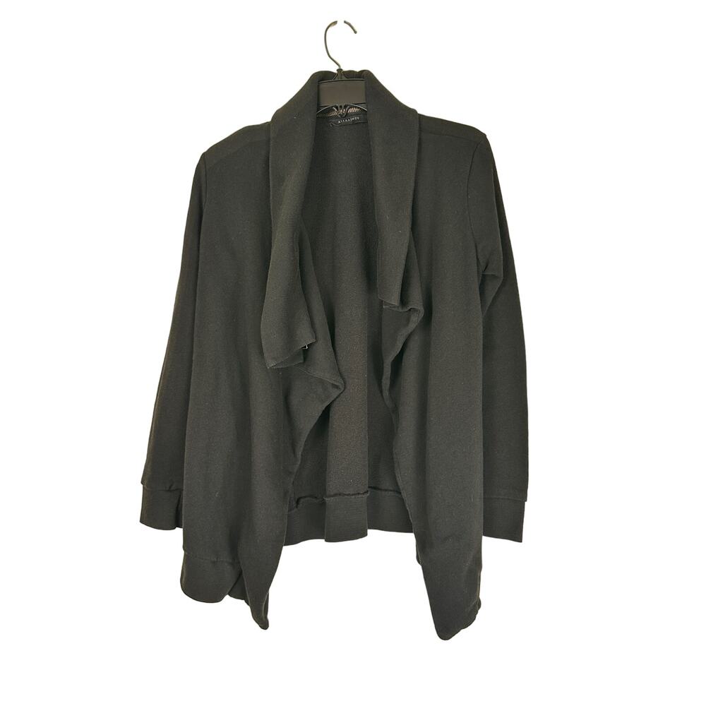 AllSaints‎ Zip Extended Hood Black Open Front Waterfall Cardigan Size Small
